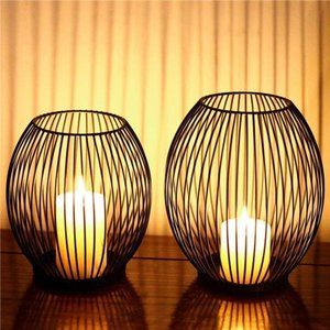 Matte Black Oval Candle Holders Set of 2 - Vintage Decorative Candle Stand